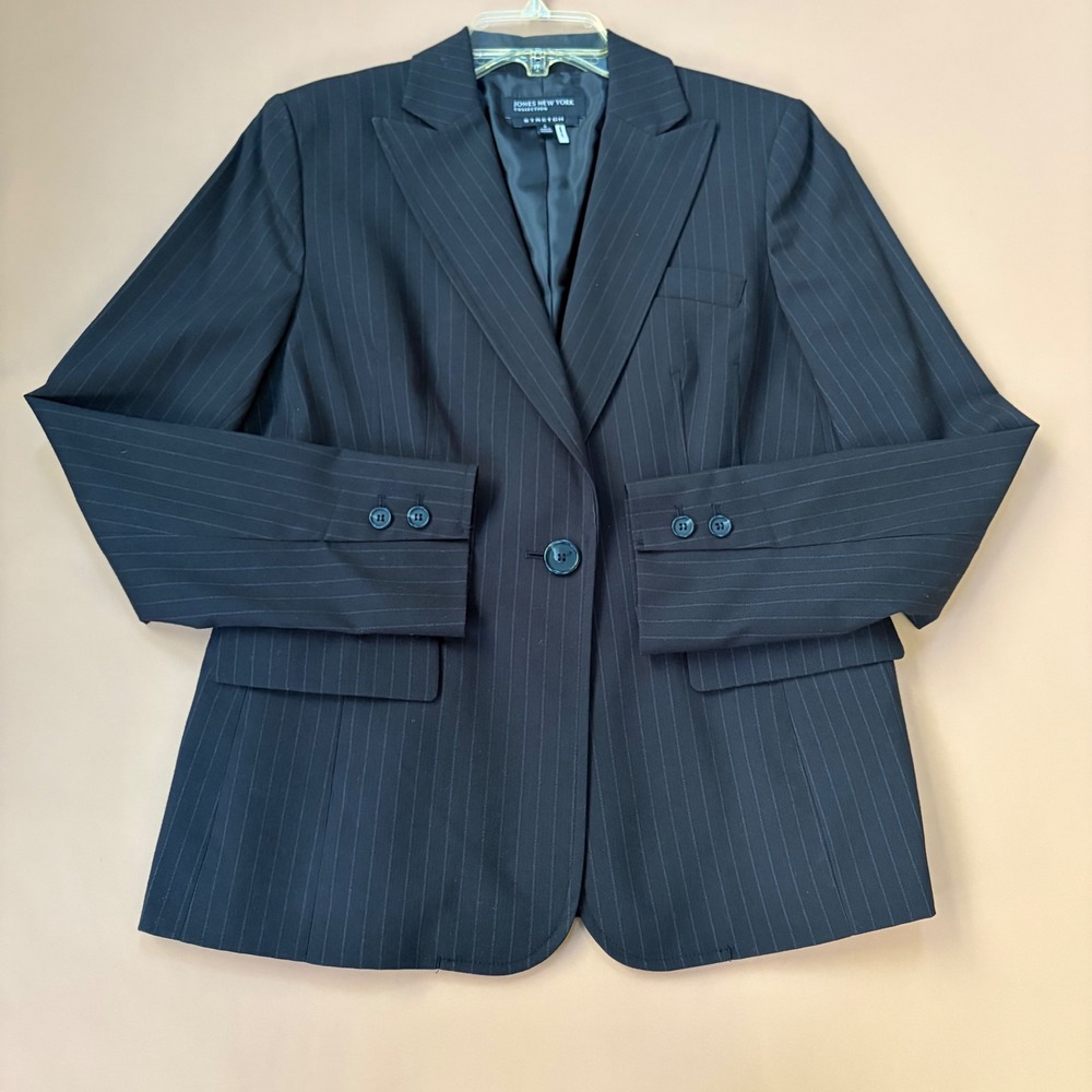 Jones New York Collection Womens Gray‎ Pinstripe Stretch Blazer Size 6 Office